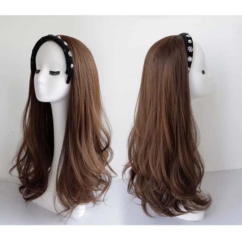 [Mã FAMARAL1 giảm 10K đơn 50K]tóc giả cài kèm băng đô ❤️ freeship 50k❤️ tóc giả băng đô 3/4 xoăn cao cấp