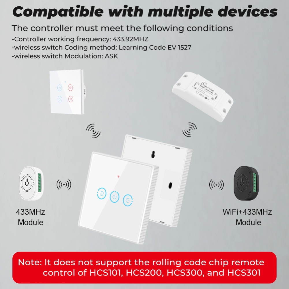 Công Tắc Cảm Ứng Thông Minh 1/2/3 Gang Tuya Wifi 433Mhz Nút Home Wall Cho Alexa Và Google Home Assistant Cloud1