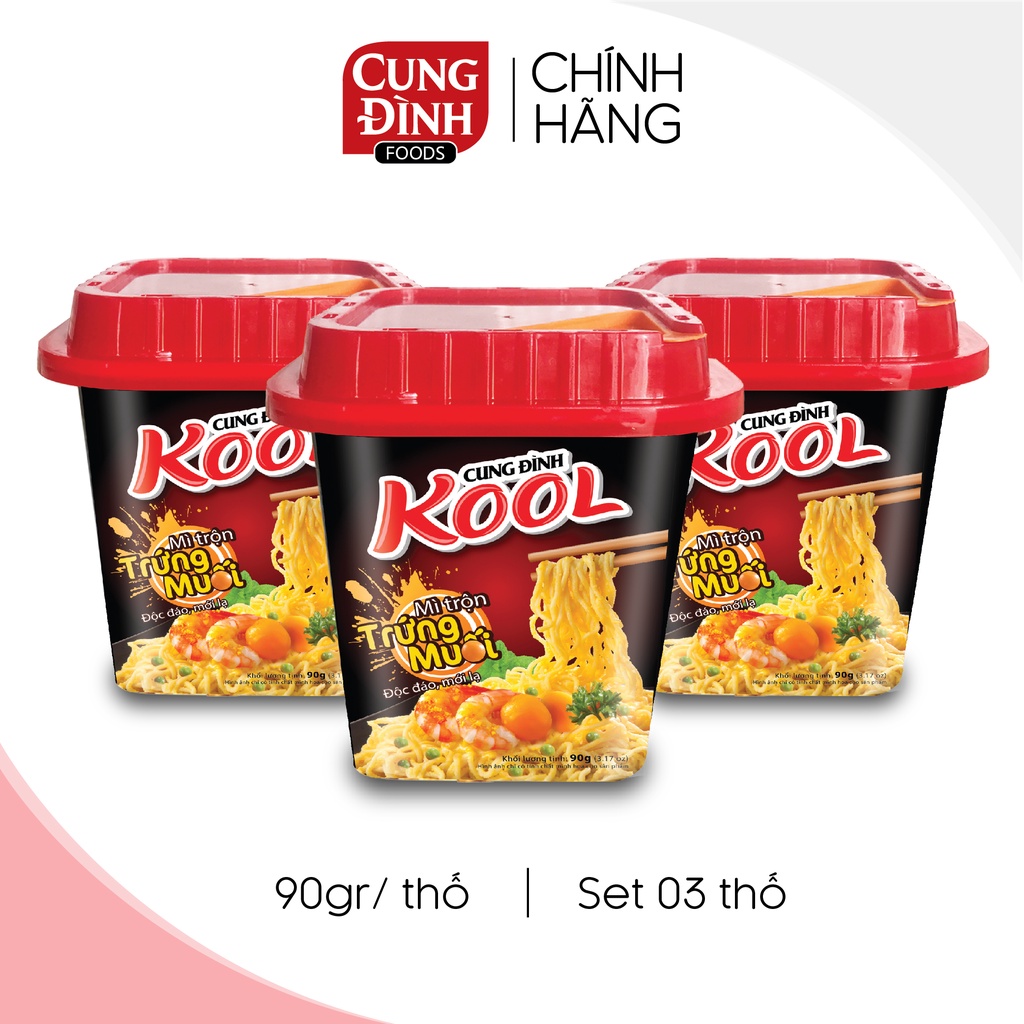 Mì trộn Cung Đình Kool Trứng Muối Thố vuông 90gr, set 3 thố