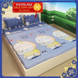 Bộ ga gối trải giường 1m6 và 1m8 hình heo xanh