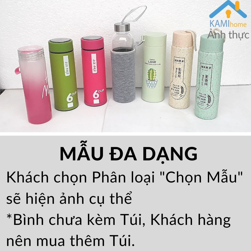 Bình nước thủy tinh VAVỏ nhựa xương rồng nắp xoay chống tràn 350m kiêm Lọ hoa dễ thương mã 20021