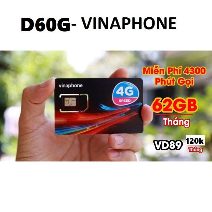 GIÁ HỜI Sim Vina D60G Tháng Miễn Phí 60GB Data 4G một tháng và Gọi Điện