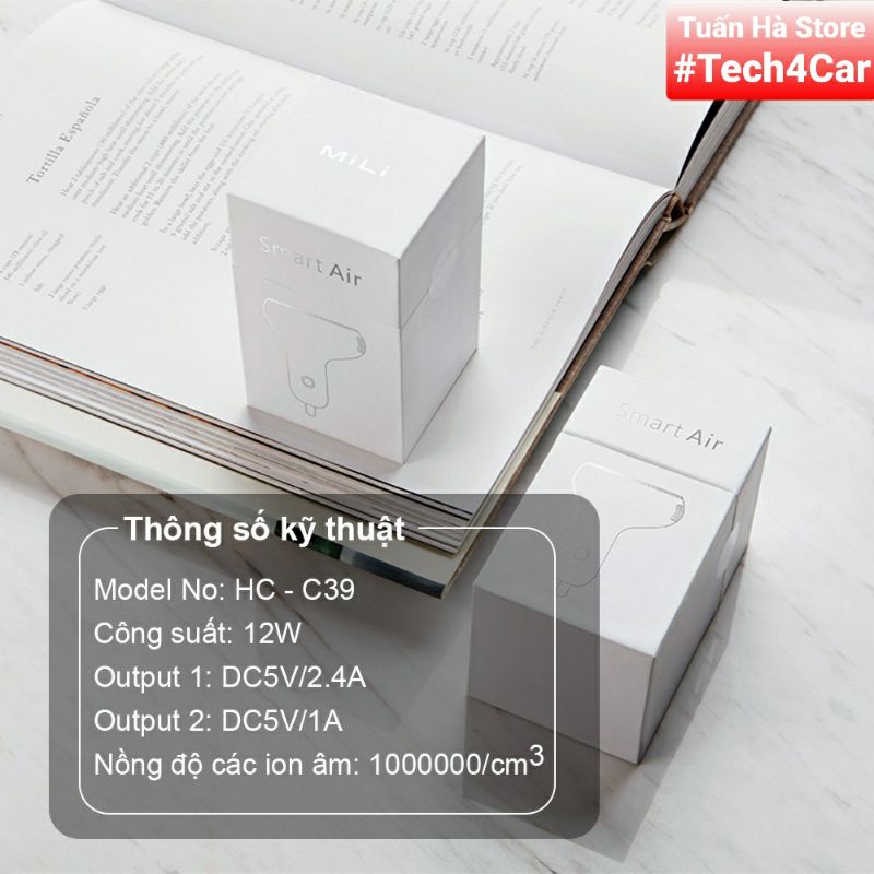 Tẩu sạc ô tô xe hơi Smart Air MiLi kết hợp công nghệ ion làm sạch không khí - HC-C39WE [Tech4Car]