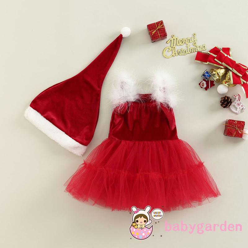 Đầm Xòe Không Tay + Mũ Giáng Sinh Xinh Xắn Cho Bé Gái