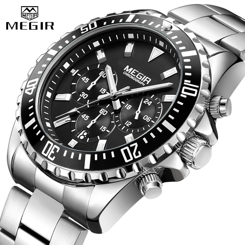 Đồng Hồ Đeo Tay Mặt Tròn Dây Thép Sang Trọng Dành Cho Nam MEGIR
