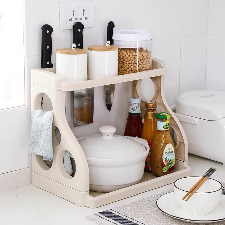 Kệ đựng gia vị nhà bếp, thiết kế 2 tầng tiện lợi