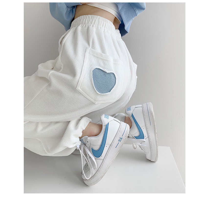 Quần Dài Thun Lưng Cao Ống Rộng Có Bo JOGGER HEART Vải Da Cá Phong Cách Ulzzang - Tuni Store