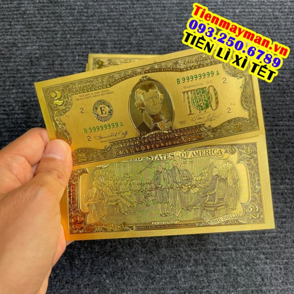 Tờ Tiền Kỉ Niệm 2 Đô Plastic (2 USD) Mạ Vàng Lì Xì Tết May Mắn