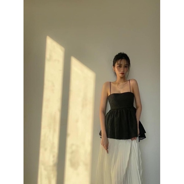 ÁO KIỂU 2 DÂY MOOD TOP thiết kế form tiểu thư hở lưng quyến rũ thắt nơ sau lưng có bo chun co giãn chất vải gấm