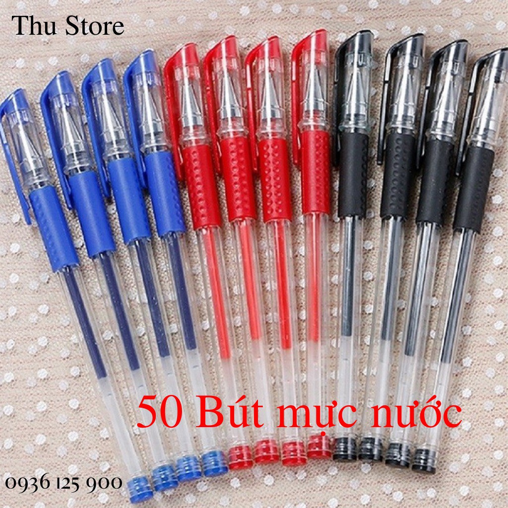 Bút Bi Nước, Set 100 Bút Mực Học Sinh Sinh Viên Văn Phòng Đủ Màu Xanh Đen Đỏ Mực Đều Nét Chữ Đẹp