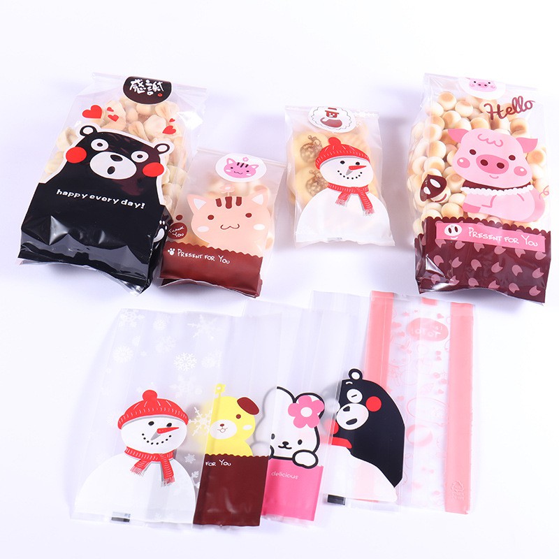 Set 50 Túi Nhựa Đựng Bánh Quy Họa Tiết Hoạt Hình Dễ Thương