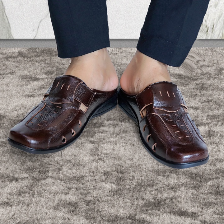 Giày sục nam da bò cao cấp Mùa Hè Màu Nâu Trường Hải May đế chắc chắn TH1320