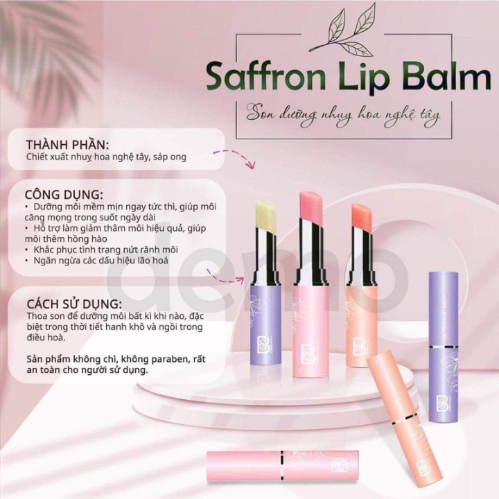 [Hàng mới về]-Son dưỡng môi Saffron Lip Balm - siêu mềm môi - màu môi tự nhiên - Dưỡng ẩm - Sẵn không màu, hồng và cam