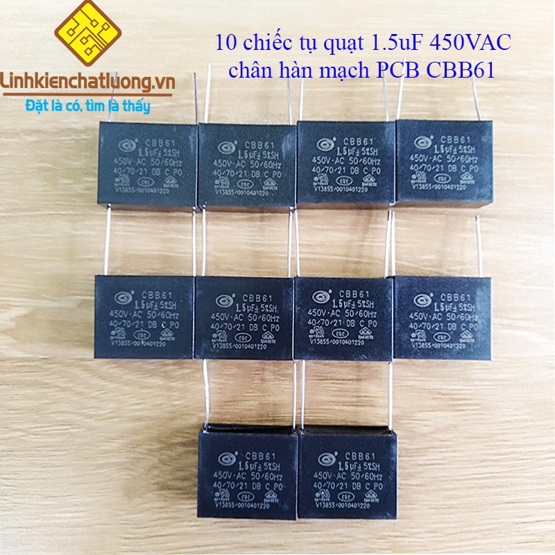 10 chiếc tụ quạt 1.5uF 450VAC chân hàn mạch PCB CBB61