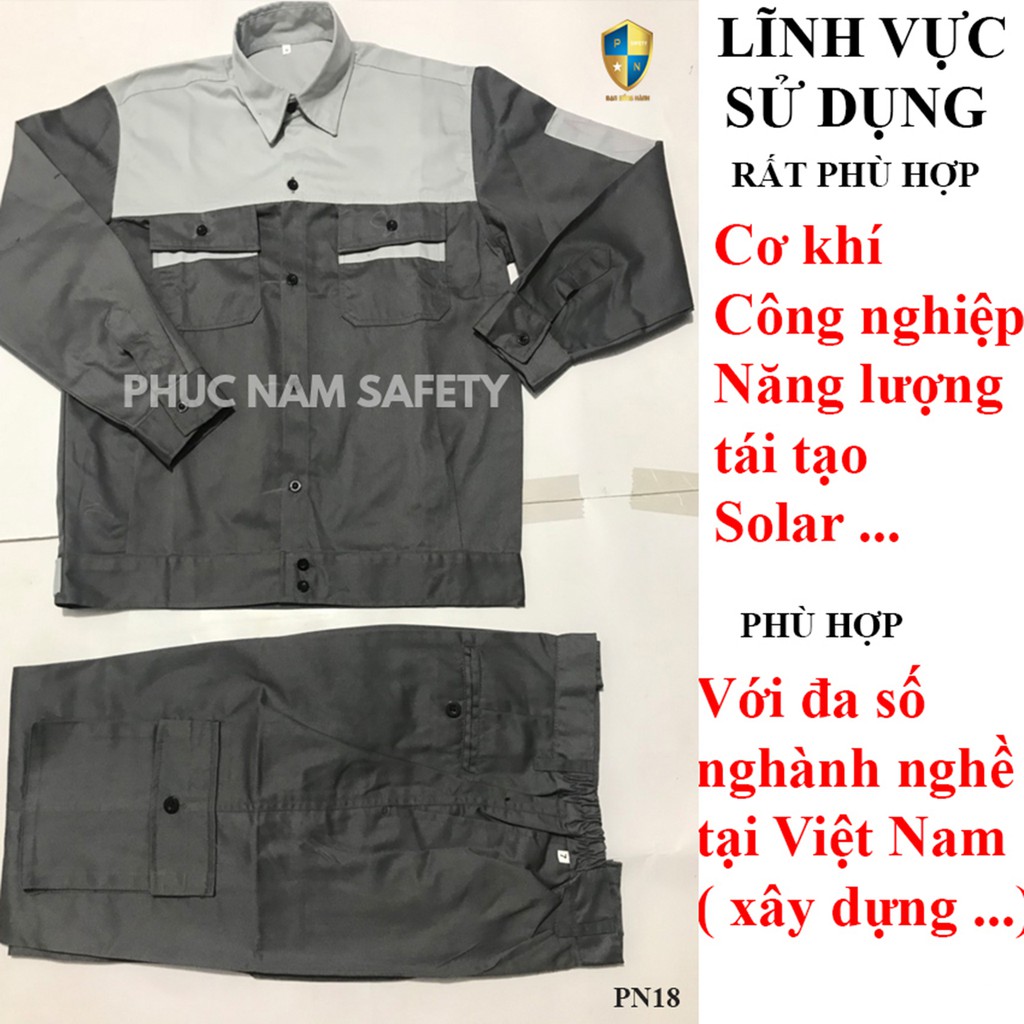 Bộ quần áo bảo hộ lao động màu chì phối ghi sáng - PN18, quần áo bảo hộ lao động, Bảo hộ lao động Phúc Nam