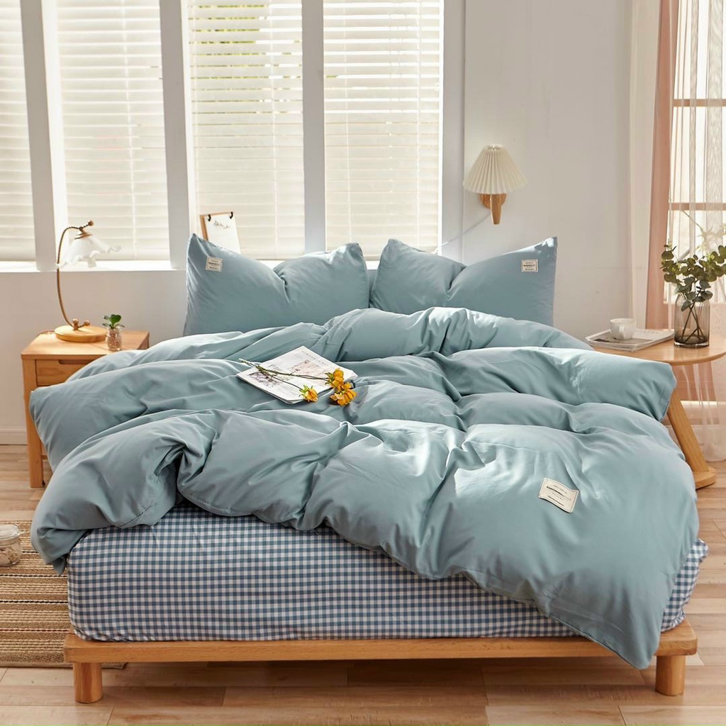 Bộ chăn ga gối cotton tici mix kẻ mới vải mềm mịn, không phai màu