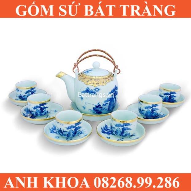 Ấm chén bọc đồng men lam - Gốm sứ Bát Tràng Anh Khoa