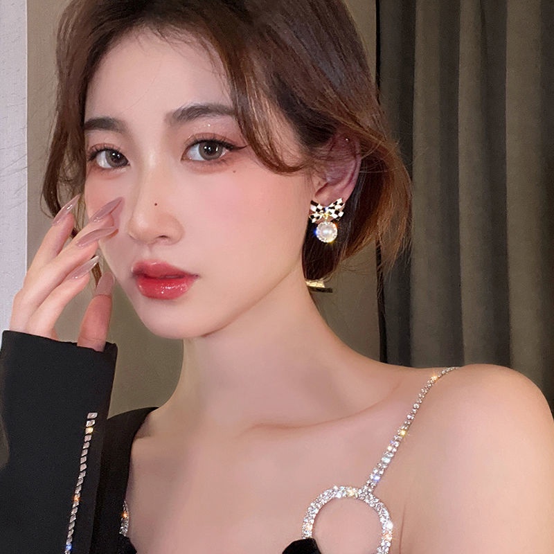 Bông Tai Mạ Bạc 925 Hình Nơ Đính Ngọc Trai Dễ Phối Đồ Thời Trang