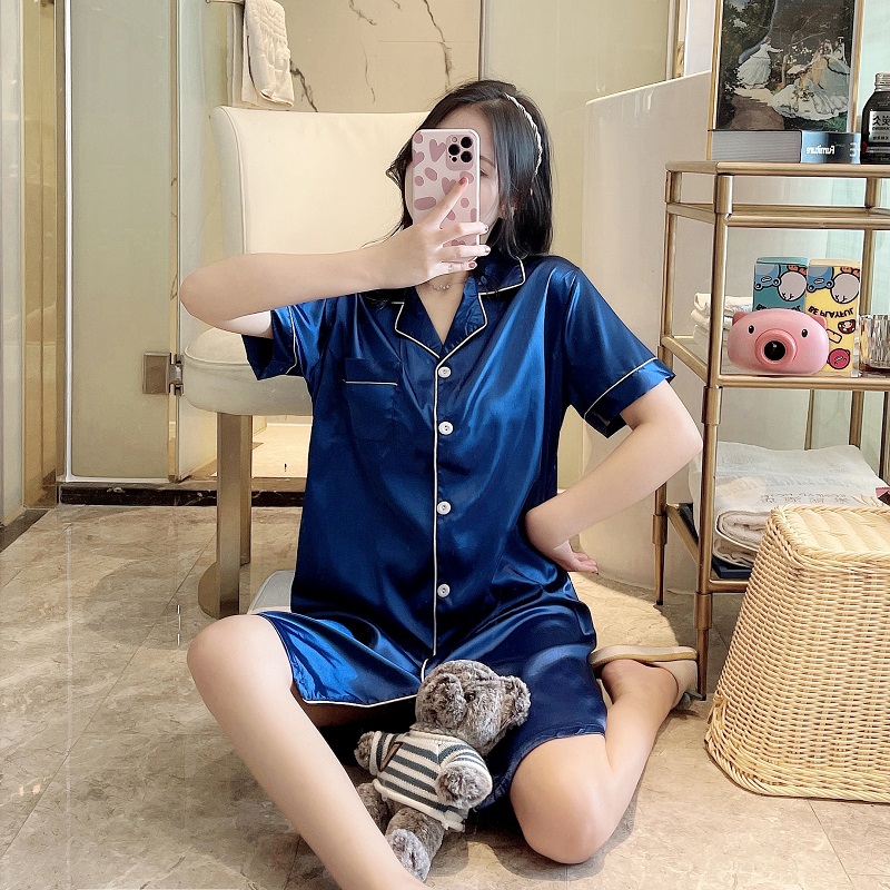 Đầm Ngủ Lụa Satin Phong Cách Hàn Quốc Quyến Rũ Cho Nữ Size M-2Xl