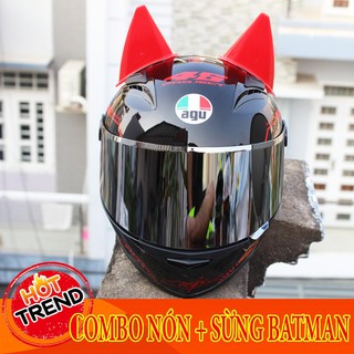 AGU FULL FACE ĐỎ GẮN SỪNG BATMAN (ĐỎ VÀ ĐEN)( BẢO HÀNH 12 THÁNG)