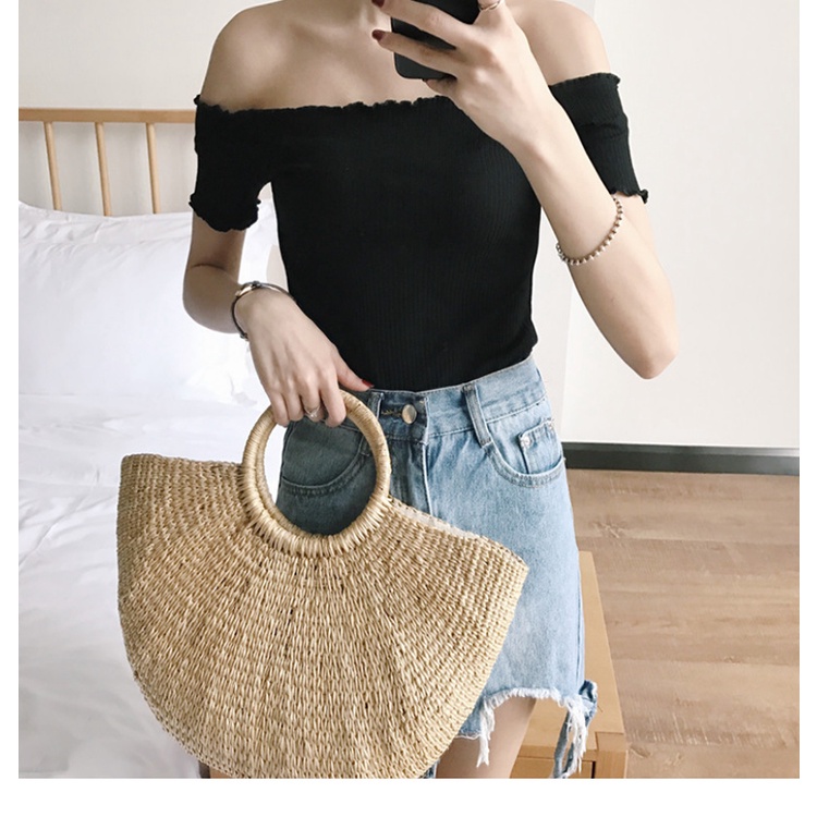 Happy-store ❤️ Áo Croptop Dệt Kim Tay Ngắn Thiết Kế Trễ Vai Nữ Tính