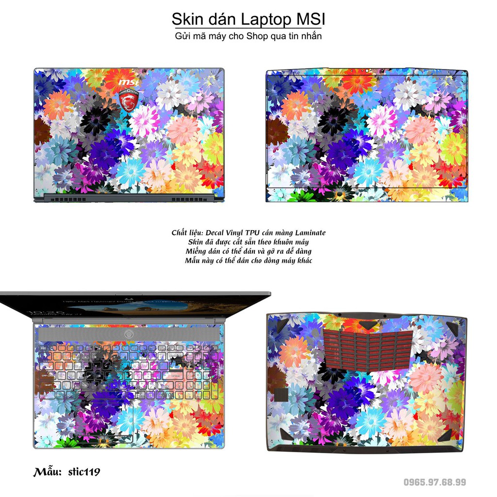 Skin dán Laptop MSI in hình Hoa văn sticker _nhiều mẫu 20 (inbox mã máy cho Shop)