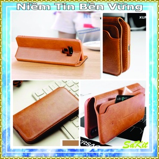 Bao da thật ví để tiền, may viền thủ công điện thoại samsung not 8, not 9, not 10, not 10plus