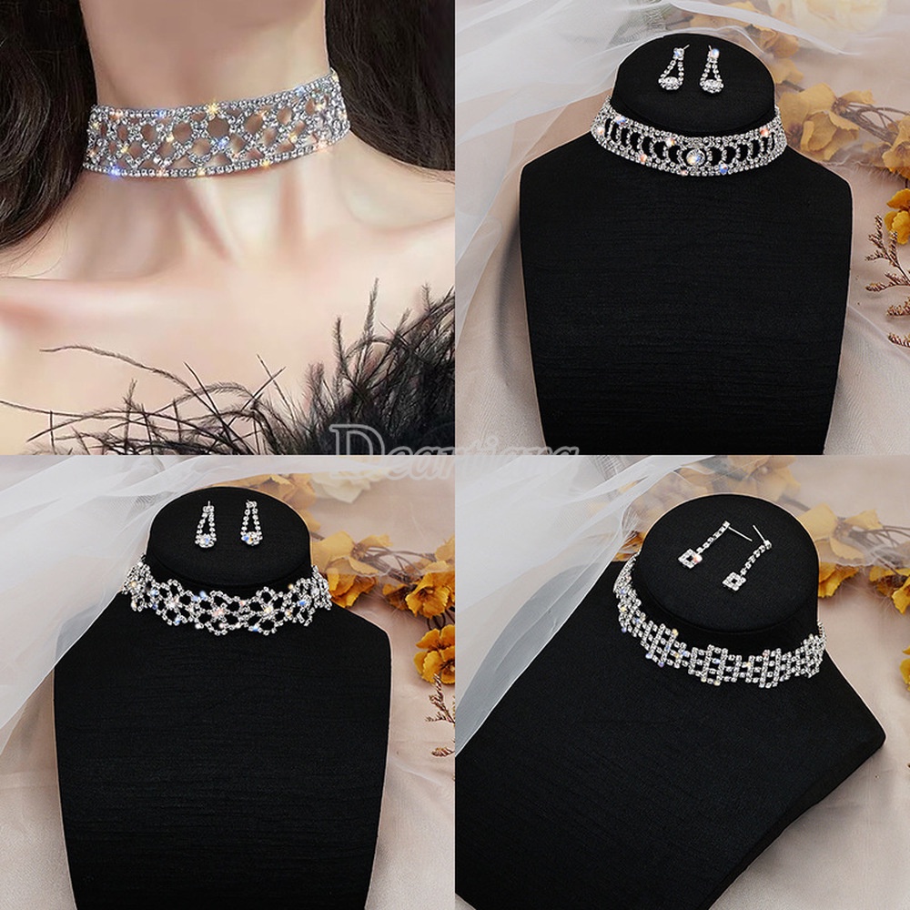 Vòng cổ mặt hoa đính kim cương giả lấp lánh