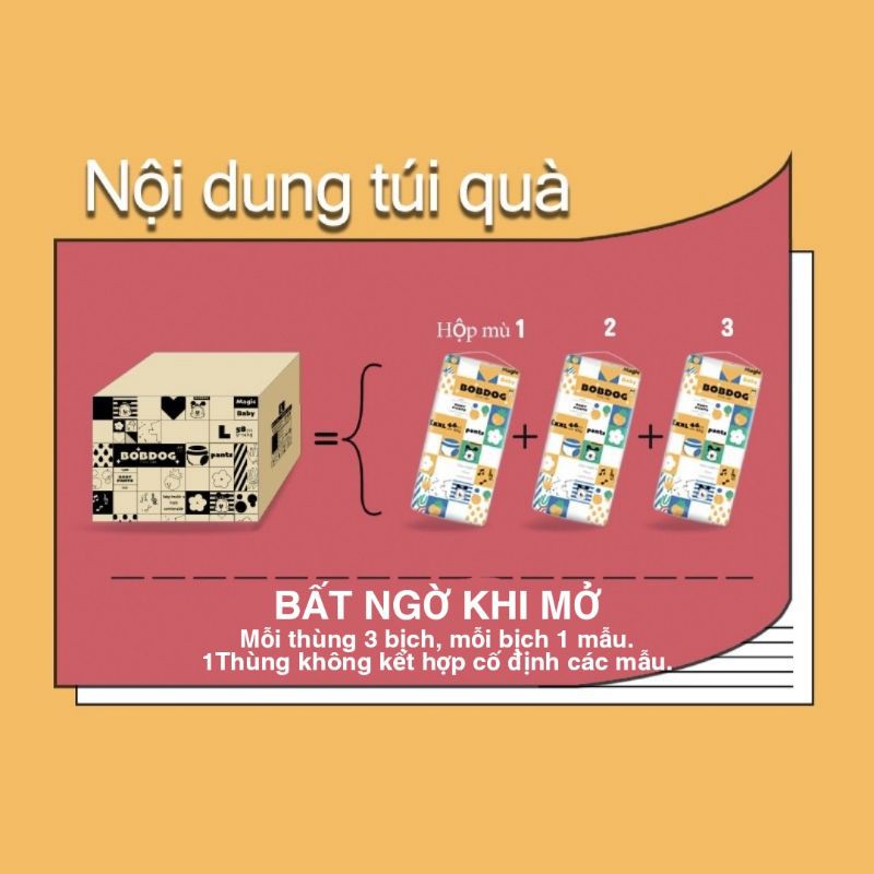 Tã/Bỉm BOBDOG Magic Blind Box quần siêu mềm và siêu thấm hút L58/XL54/XXL50/XXXL46