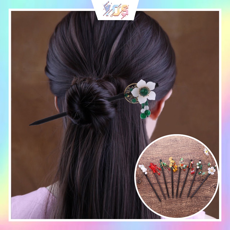 Trâm cài tóc cổ trang gỗ bạch đàn đính hoa đá sang chảnh HOT TREND cho nữ