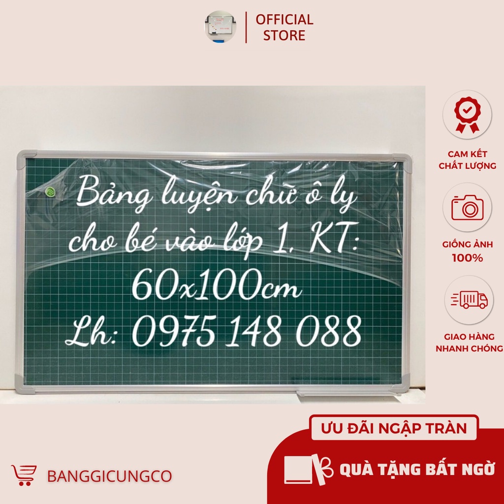 Bảng Từ Xanh Kẻ Ô Ly Tiểu Học, KT:60x100cm -Barun Korea - banggicungco - tặng kèm đủ bộ quà tặng