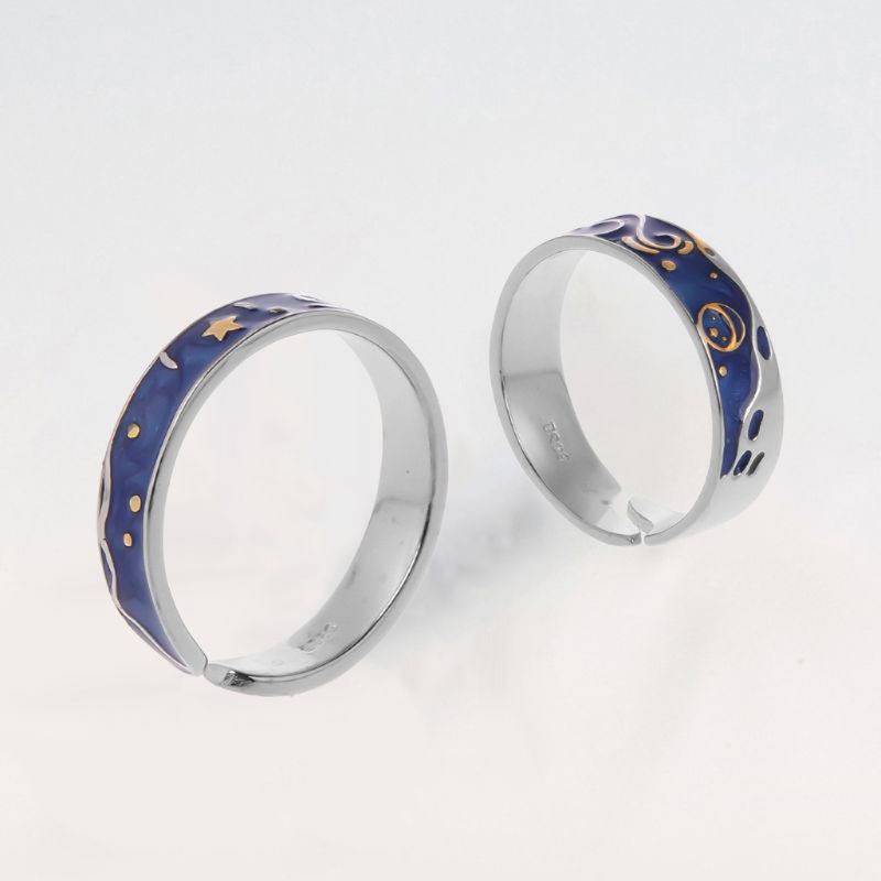Bộ 2 Nhẫn Mạ Bạc S925 Họa Tiết Bầu Trời Đầy Sao Van Gogh
