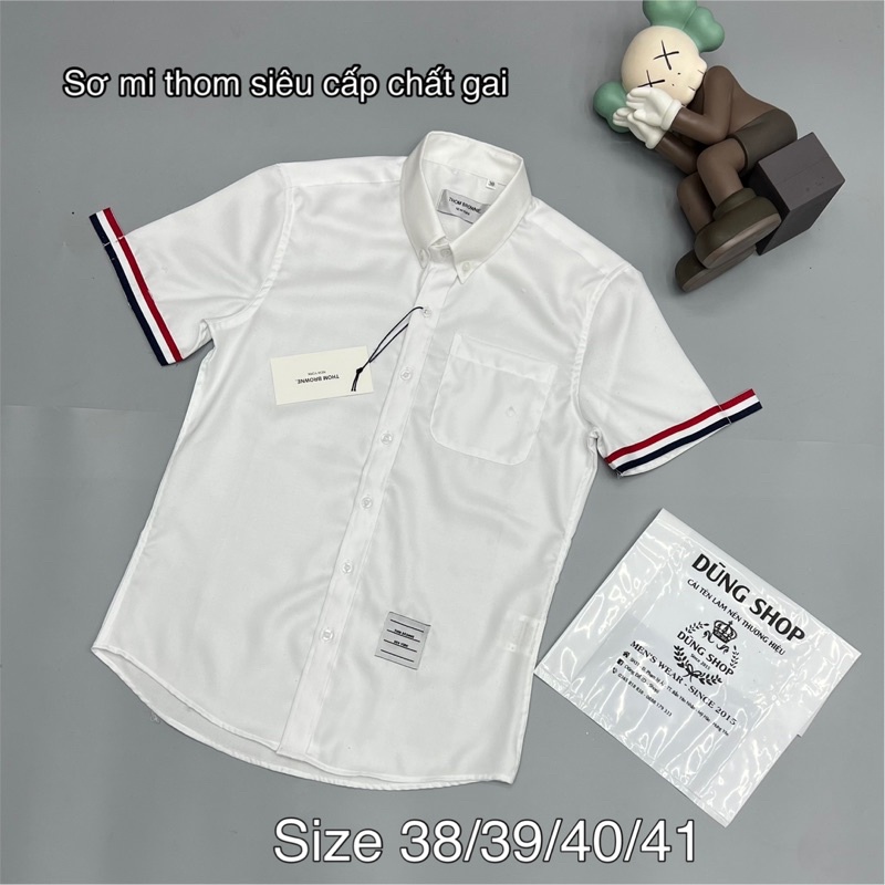 Sơ mi 2 vạch kẻ đỏ ở tay chất vải gai cực chất