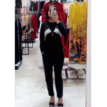 Bộ quần áo thun thể thao Emspo áo cổ tròn phối vải và khóa đồng, đi bộ QL1220 - ATL0433