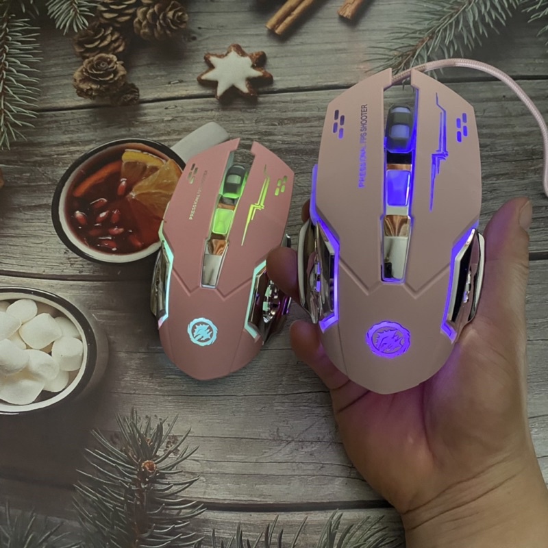 Chuột Hồng Gaming T28 Dành Cho Game Thủ Có Đèn LED Chơi Game Cực Đã Bảo Hành 12 Tháng
