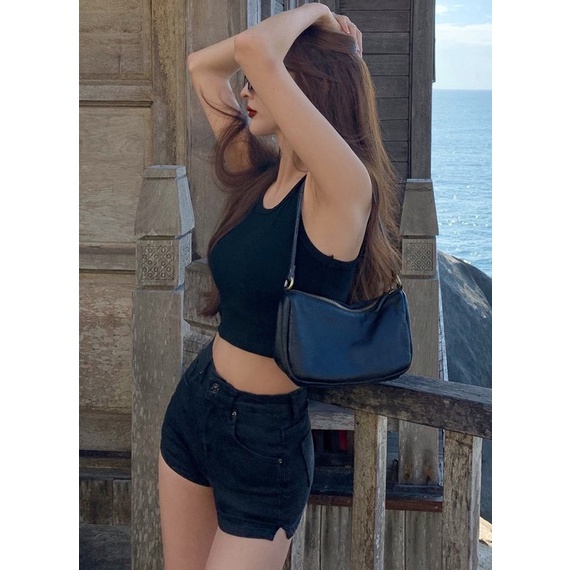 Áo thun ba lỗ trơn nữ sách nách kiểu crotop ôm body siêu sang chảnh