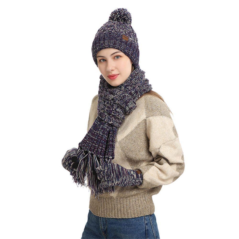 Set Mũ beanie Kèm Găng Tay Và Găng Tay Cảm Ứng Dùng Cho Mùa Đông