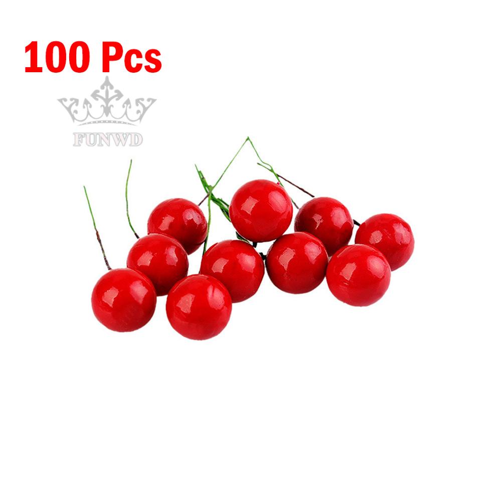 Set 100 Vòng Hoa Holly-Berry Giả Màu Đỏ Vàng Bạc Trang Trí Giáng Sinh