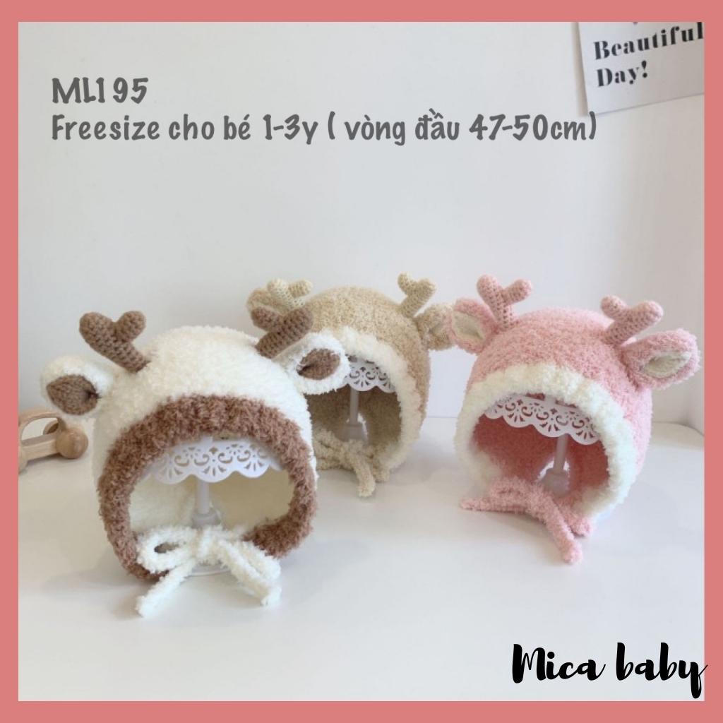 Mũ len lông cao cấp buộc dây kiểu dáng gạc nai đáng yêu cho bé ML195 Mica baby