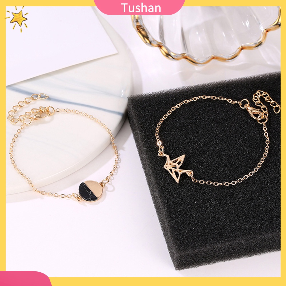 Bộ 2 vòng tay hình khung con hạc và hình tròn thời trang nữ tính