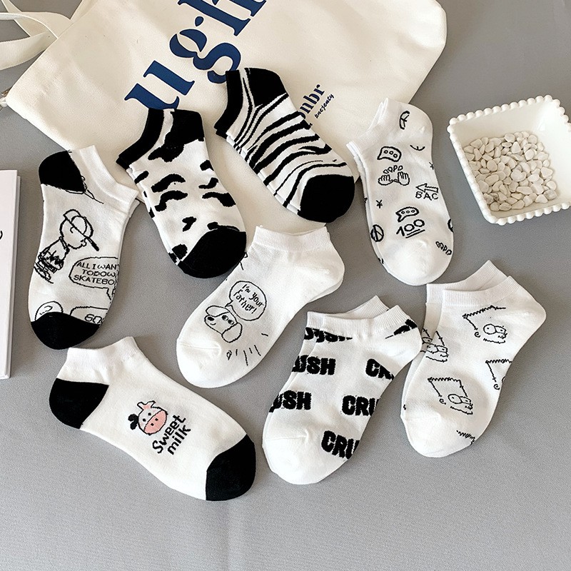 Tất vớ cotton hoạt hình xinh xắn [005] ❤️Free ship❤️ tất vớ cổ thấp phong cách hàn quốc họa tiết kẻ sọc , bò sữa