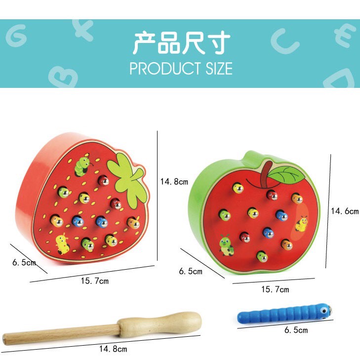 Đồ Chơi Gỗ - Bắt Sâu Nam Châm Hình Trái Cây Cho Bé