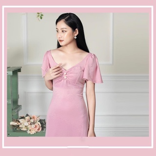 Váy lụa dự tiệc - Đầm lụa cổ đính ngọc - Maika Store