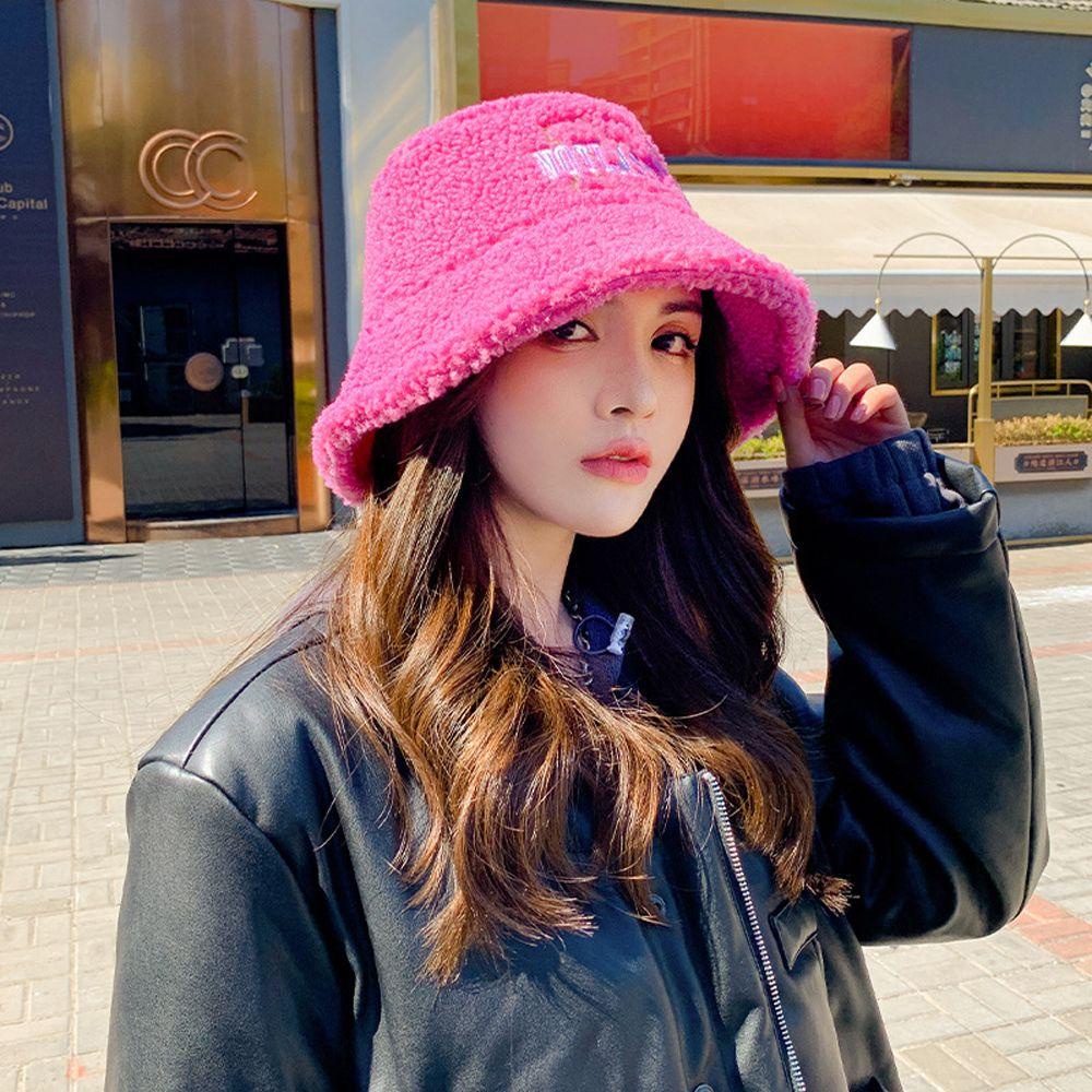 TWINKLE Nón Bucket Chất Liệu Len Lông Cừu Chống Nắng In Chữ Thanh Lịch Cho Nữ