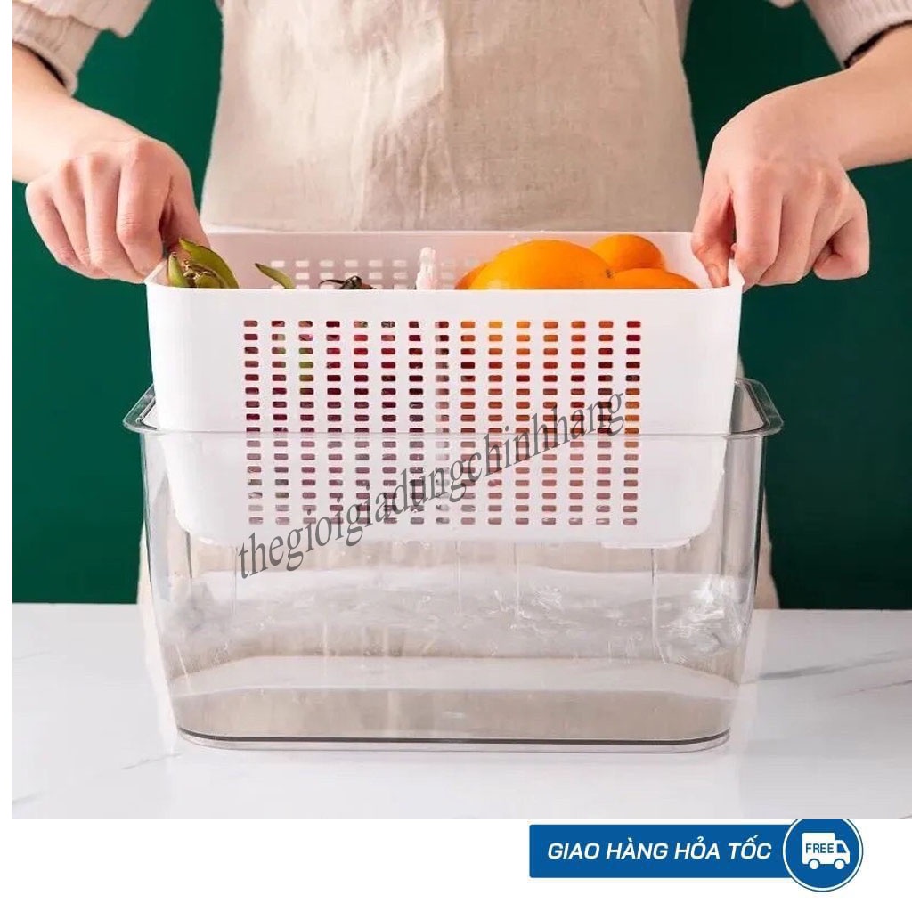 Hộp Đựng Thực Phẩm Tủ Lạnh 2 Lớp, Có Lỗ Thoát Nước, Khóa Thoát Khí Dễ Dàng Bảo Quản Rau Củ
