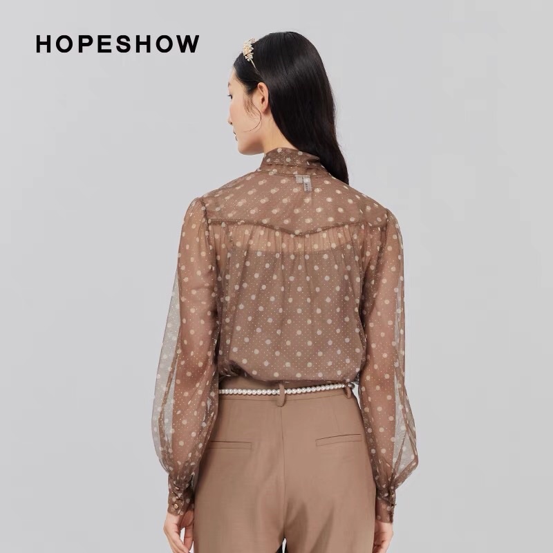 Set áo ren nâu chấm bi Hopeshow