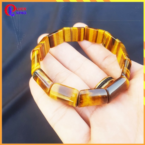 Vòng phong thủy vàng nâu đỏ bản dẹt may mắn đeo tay nữ, Vòng đá tài lộc hợp mệnh thổ hỏa kim - Luck Ring