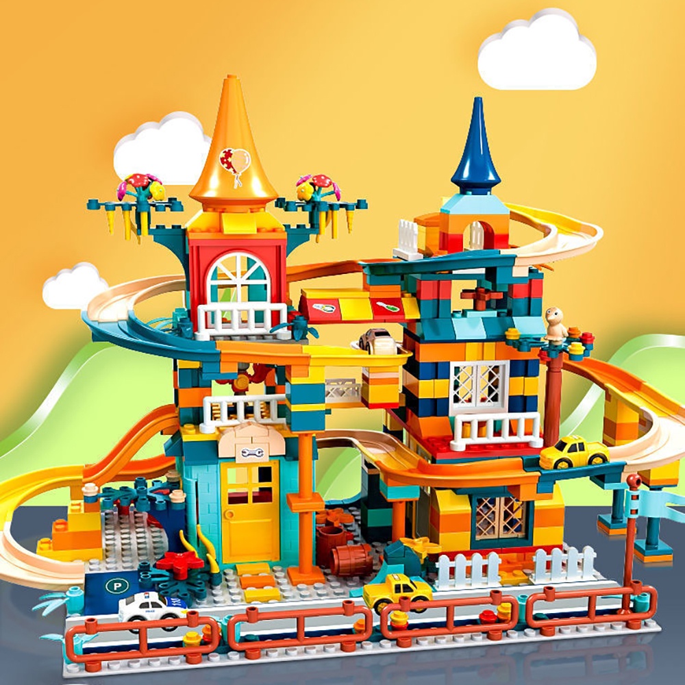 Đồ chơi trẻ em xếp hình lego lâu đài có đường ray cầu trượt gồm 512 chi tiết, đồ chơi trí tuệ nhựa ABS cao cấp.