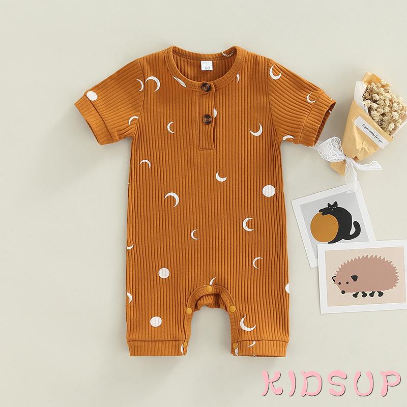 Bộ Áo Liền Quần Tay Ngắn Cổ Tròn In Hình Mặt Trăng Hoạt Hình Dành Cho Bé Sơ Sinh 7 Tuổi