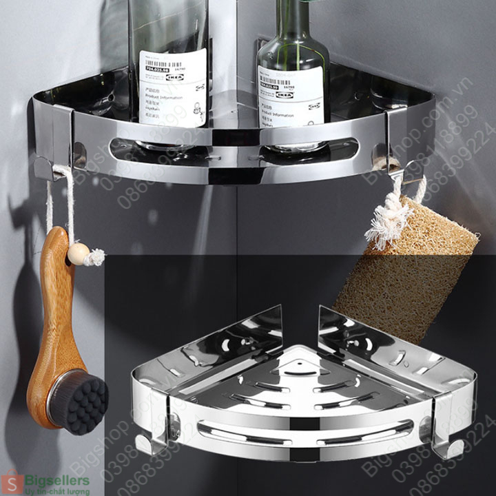 [Bigsellers] Kệ góc để đồ thông minh đa năng bằng inox 304, lắp nhà tắm, bếp loại gắn tường bằng keo hoặc vít | BigBuy360 - bigbuy360.vn